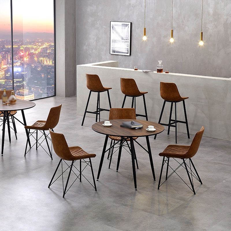 Scandinavian Restaurant Footrest Stool Matte Finish Leather Barstool