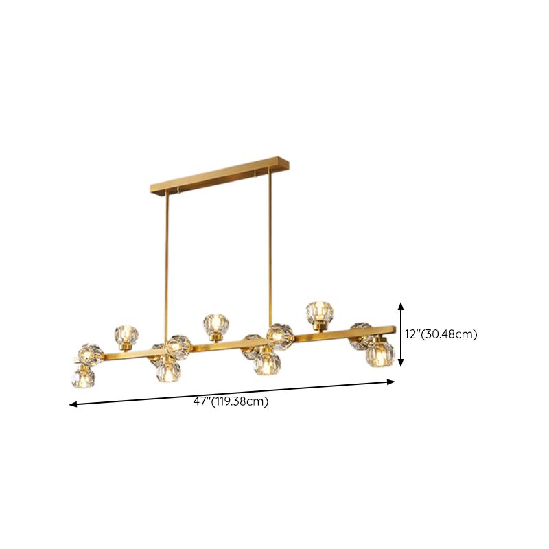 Solid Brass and Crystal Ceiling Pendant Fixture Multi - Head Kitchen Island Light in Gold