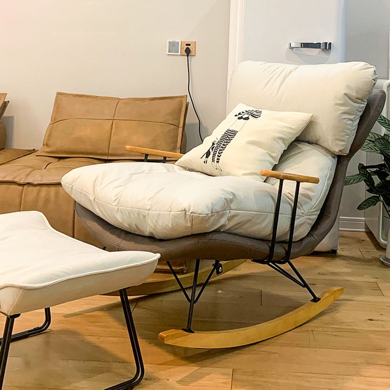 Patchwork Rocking Chair Fabric Upholstered Contemporary Rocking Chair with Ottoman