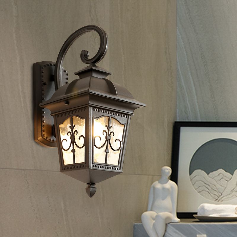 1 Kopfwandlichtleuchter Lodges Lanternaluminiumwandlampenleuchte in Schwarz/Messing mit Wasserglasschatten