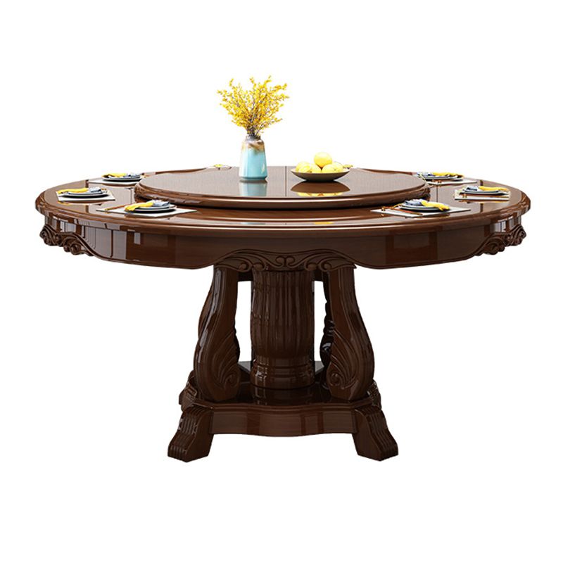Traditional Dining Table Round Rubberwood Dinner Table for Dining Room