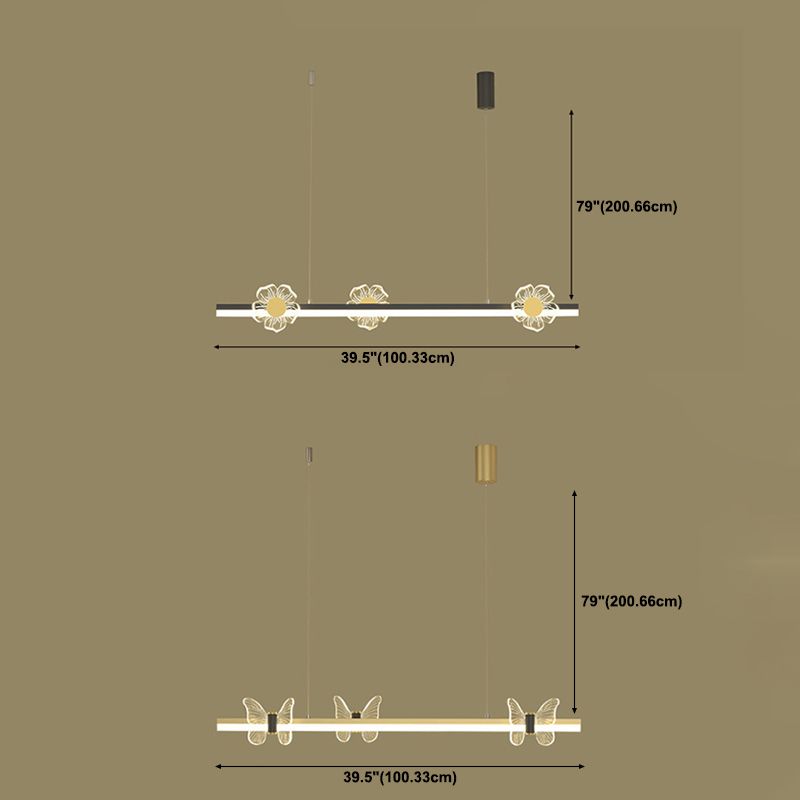 Linear Island Light Modern Lighting Chandelier Metal 1 Light Pendant Light Fixture