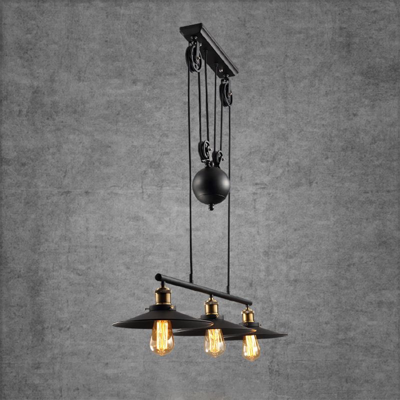 Wrought Iron Black Island Pendant Light in Industrial Classic Style 3-Light Adjustable Pendant Light for Dining Room