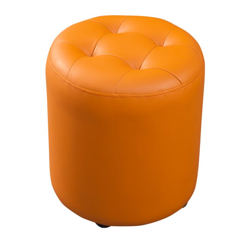 Contemporary Pouf Ottoman Genuine Leather Tufted Upholstered Solid Color Ottoman