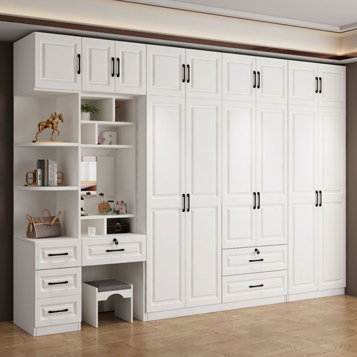 Hinged Wardrobe Cabinet White Wardrobe Armoire with Shelves for Home