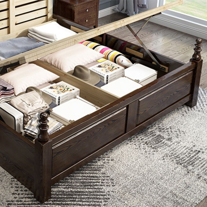 Rustic Style Bed Frame Solid Wood Standard Bed with Headboard