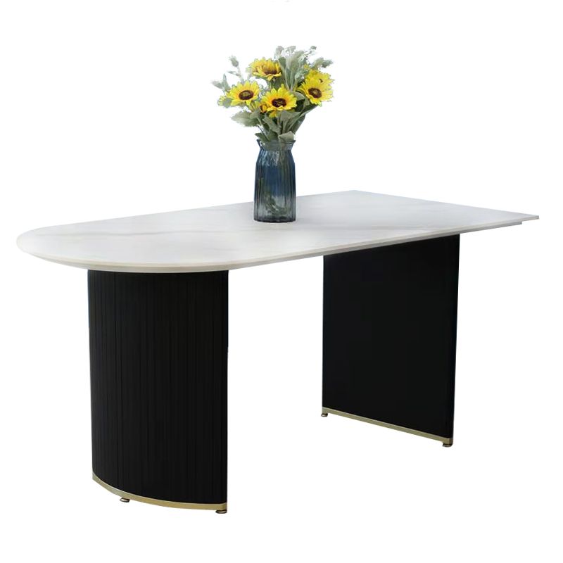 Freeform Double Pedestal Dining Table Luxury Fixed Table of Faux Marble