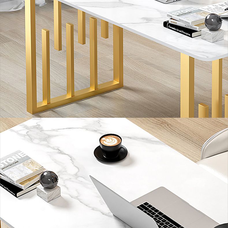 Contemporary Dining Table Sintered Stone Dining Table with Double Pedestal for Home Kitchen Dinner