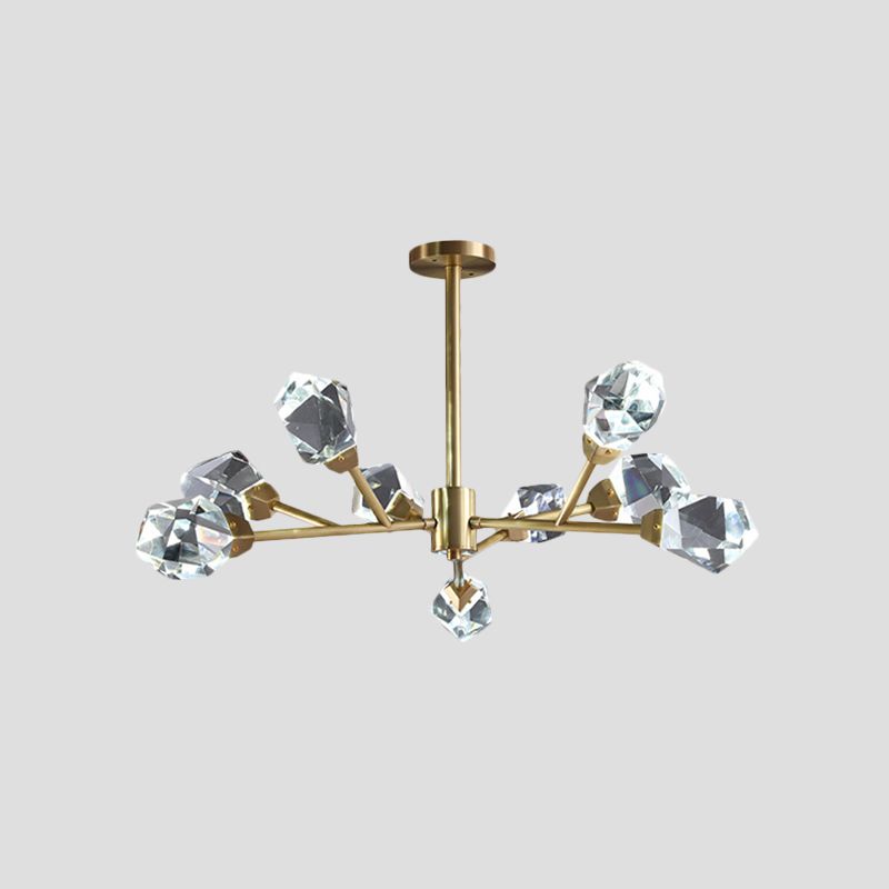Lampadario ramificato in ottone moderno blocco cristallino moderno 9/12/18 luci a 18 litri di sospensione della camera familiare