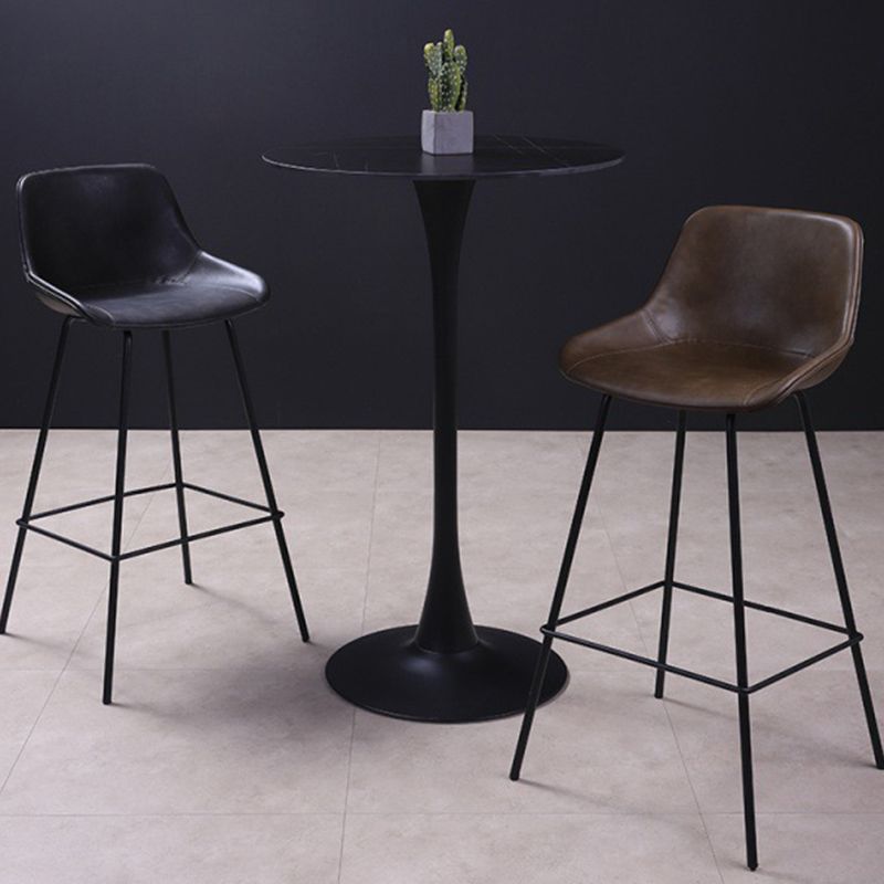 Scandinavian Coffee Shop Low Back Stool Matte Finish Leather Barstool