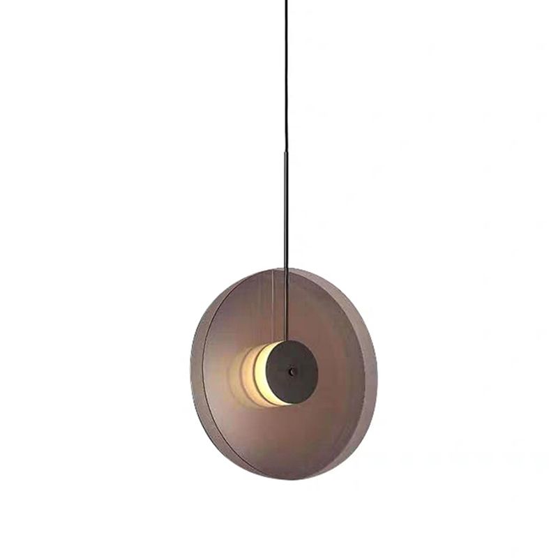 Modern Artistic LED Hanging Lamp Wrought Iron Circular Pendant Light with Glass Shade