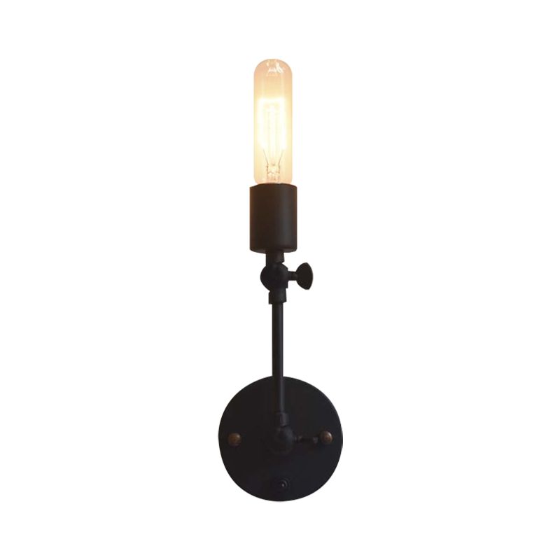 Industrial Open Bulb Wall Light Fixture 1 Head Metal Adjustable Sconce Lighting in Black for Corridor