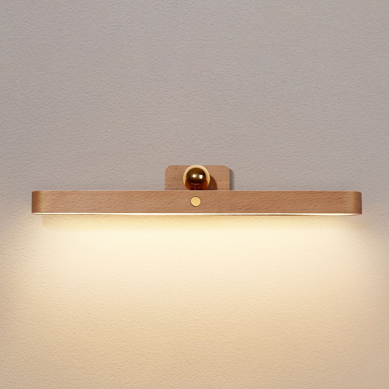 Simplicity Elongated Vanity Mirror Lights Wood Wall Light Fixtures for Bathroom