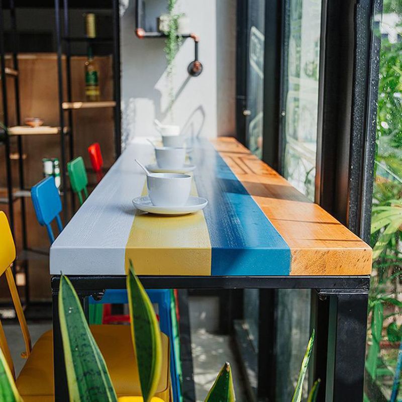 Rectangle Modern Bar Height Table Trestle Wood Counter Table for Coffee Shop