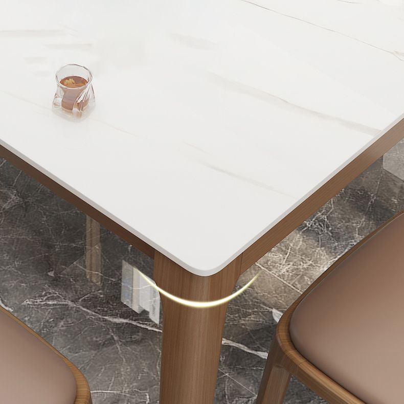 Mid-Century Modern Dining Table Stone Dining Table with Solid Wood Base