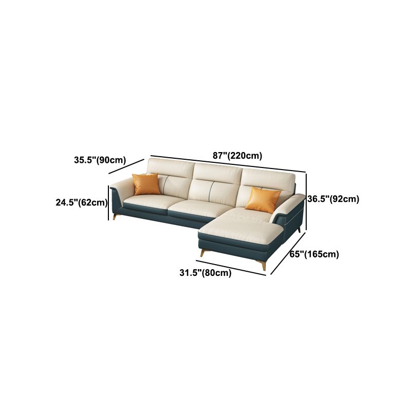 Pillow Top Arm Genuine Leather Sectionals, Cushion Back 36.2" Sectional Sofa in Ivory