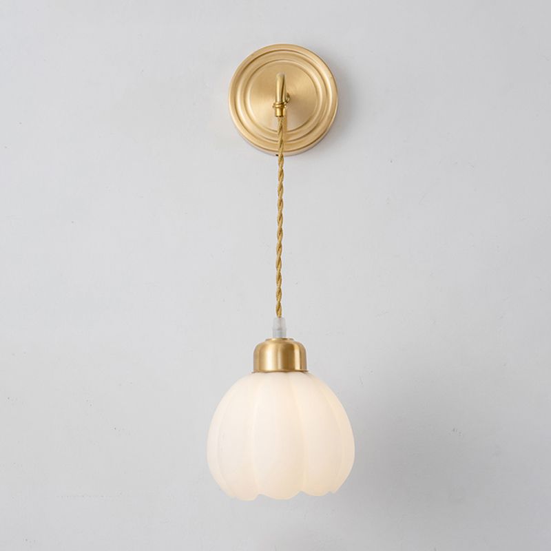 Metal Modern Wall Sconce Bud Shape Wall Light with Glass Shade for Bedroom