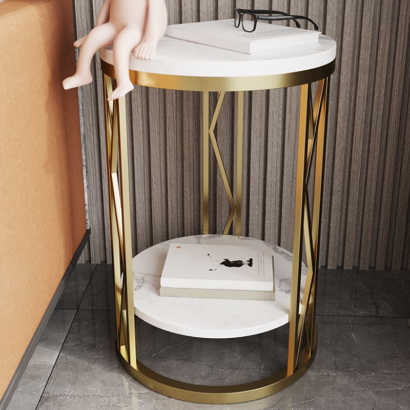 Round Slate Plate Table Plate Metal Frame Base Modern Style Side Table
