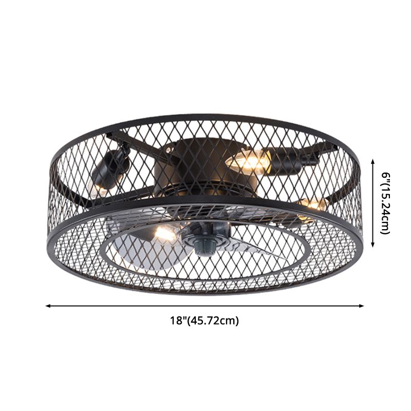 Cage Drum Semi Flush Mount Light Fixture Industrial Style Metal Ceiling Light Fixture for Bedroom