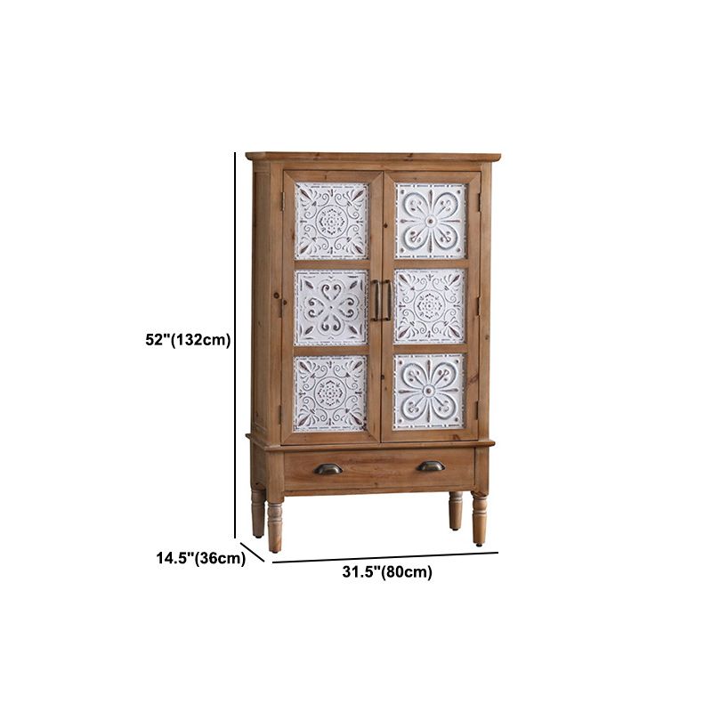 Industrial Wooden Cabinet with Turned Legs and Drawers in Brown
