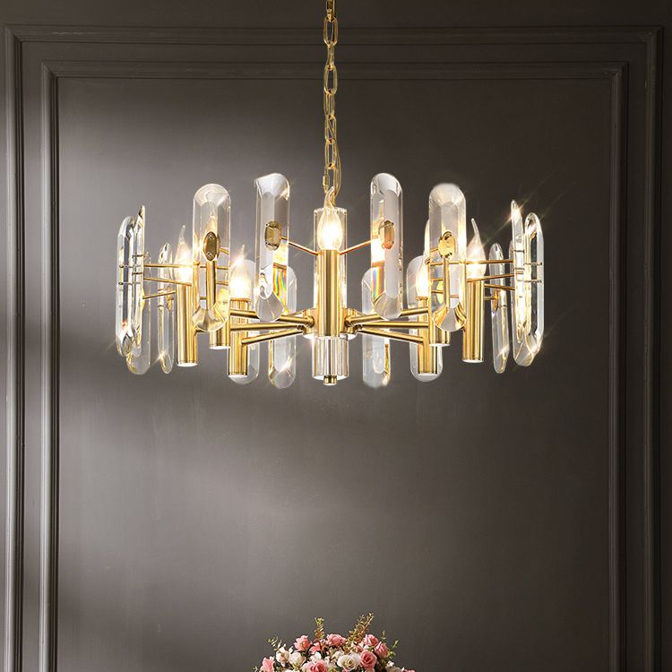 Modern Luxury Hanging Light Crystal Geometric Chandelier for Living Room