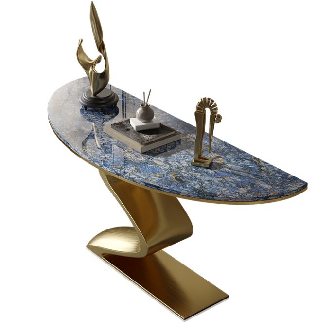 Glam Blue Console Table Half Moon Console Sofa Table for Hall