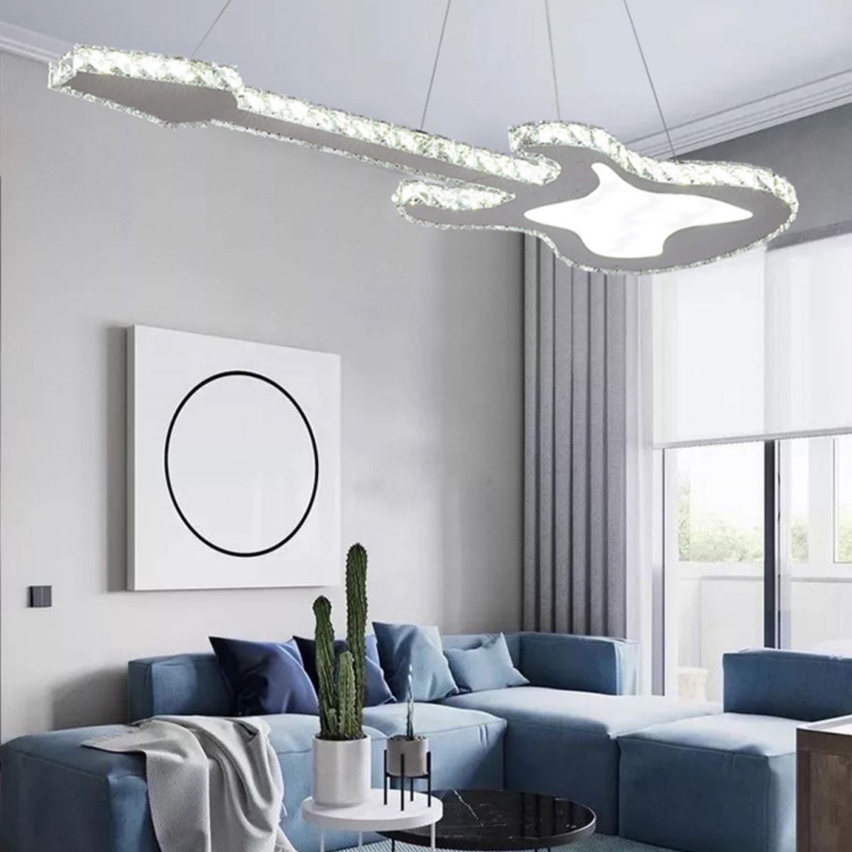 Modern Luxurious LED Island Pendant Lighting Guitar Crystal Decoration Island Ceiling Light for Living Room