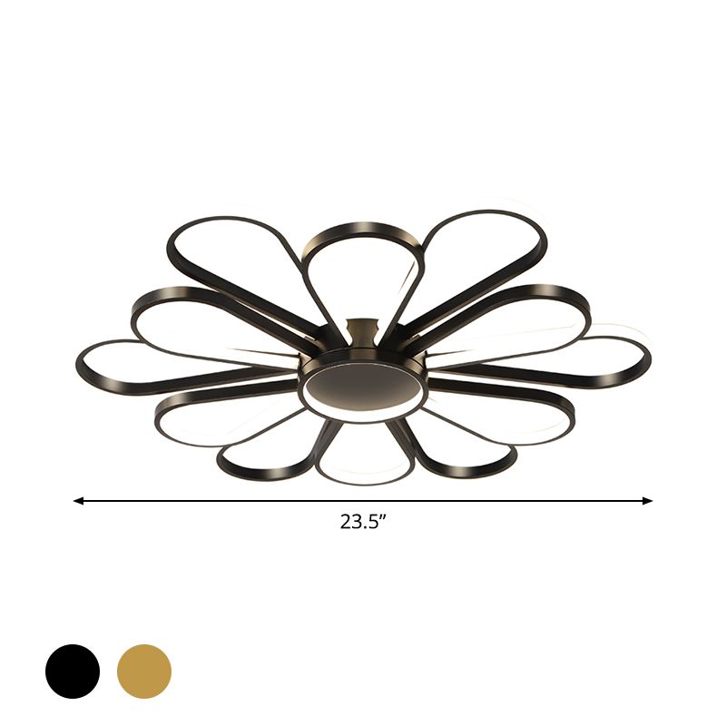 Iron Floral Flush Mount Light Contemporary Black/Gold LED Ceiling Mounted Fixture for Living Room