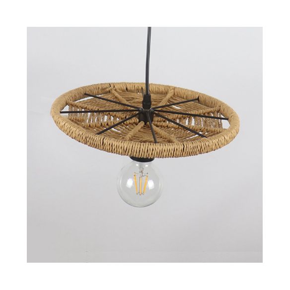 Lampada a sospensione a forma di rattan Stile modernismo 1 testa illuminazione sospesa beige con lampadina aperta