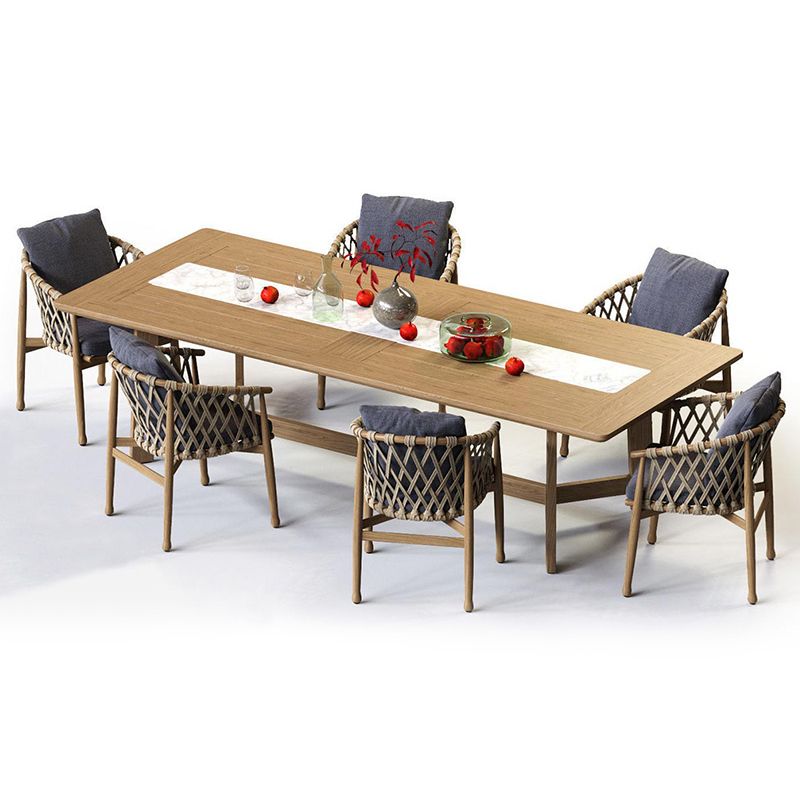 Boho Patio Dining Table Set 1/4/7 Pcs Wood Frame Patio Dining Table and Chairs