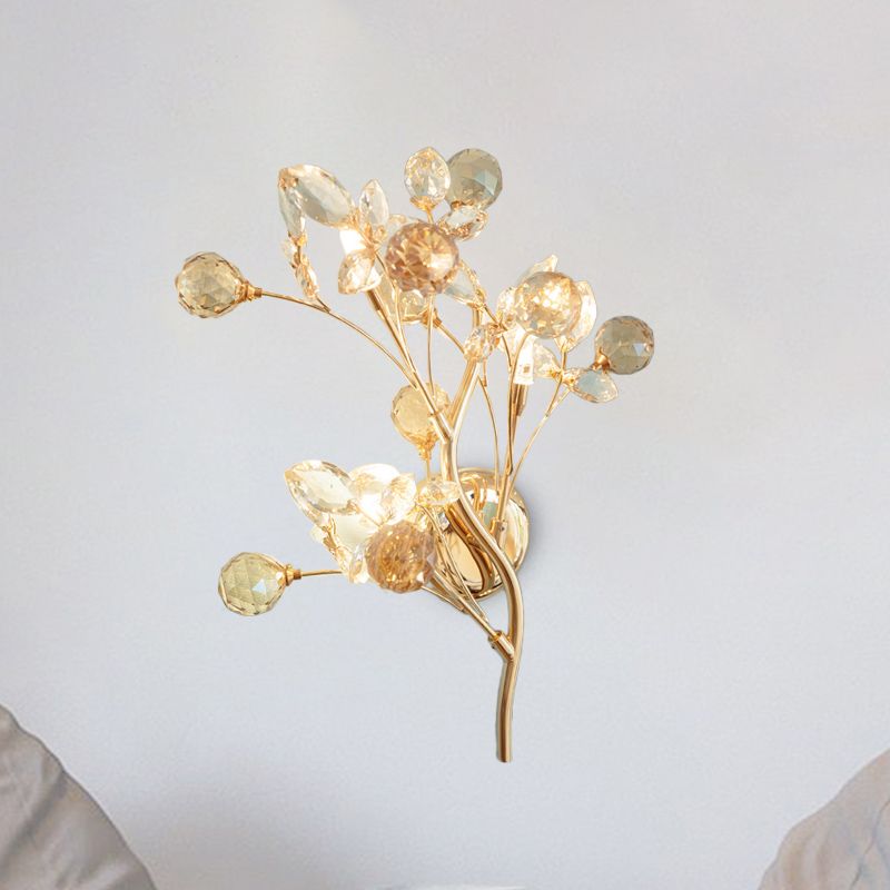 Beveled Crystal Gold Sconce Light Branch 3 Heads Modernism Wall Lighting Fixture