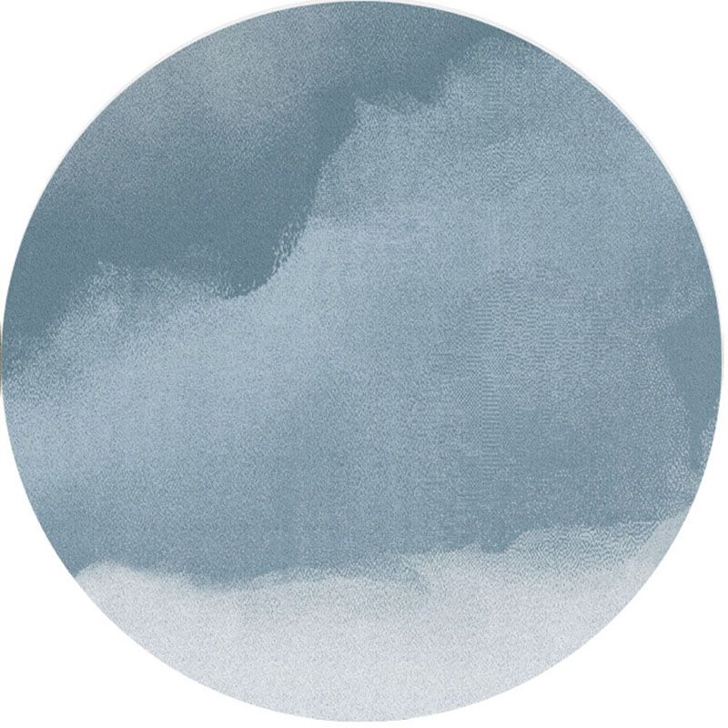 Round Blue Tone Modern Area Rug Polyester Ink Traces Carpet Non-Slip Backing Rug for Home Decoration