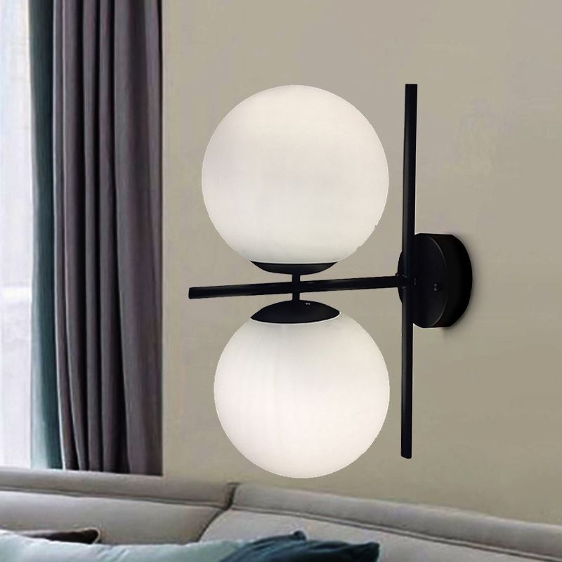 Black Spherical Wall Lighting Modern Opal Glass 1 Light Living Room Sconce Light Fixture