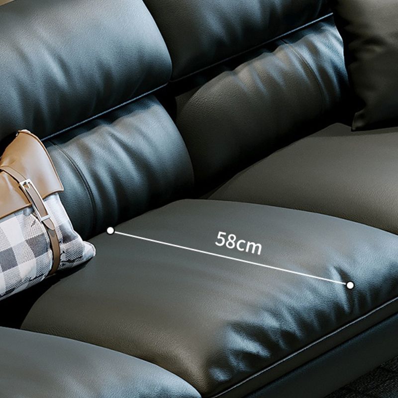 Black Genuine Leather Settee Mid-Century Modern Pillow Top Arm Sofa - 33.5" H