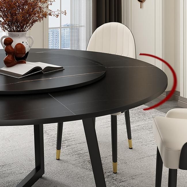 Round Sintered Stone Dining Table Modern Furniture with Double Pedestal for Home
