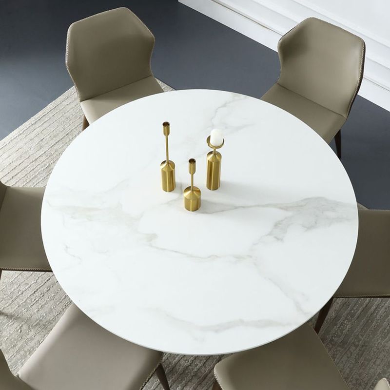 Stone Top Dining Table Contemporary Dining Table with Brown Pedestal Base