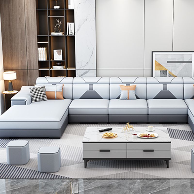 Modern U Faux Leather Sofa with Chaise Recessed Arm Sofa -71.26" D