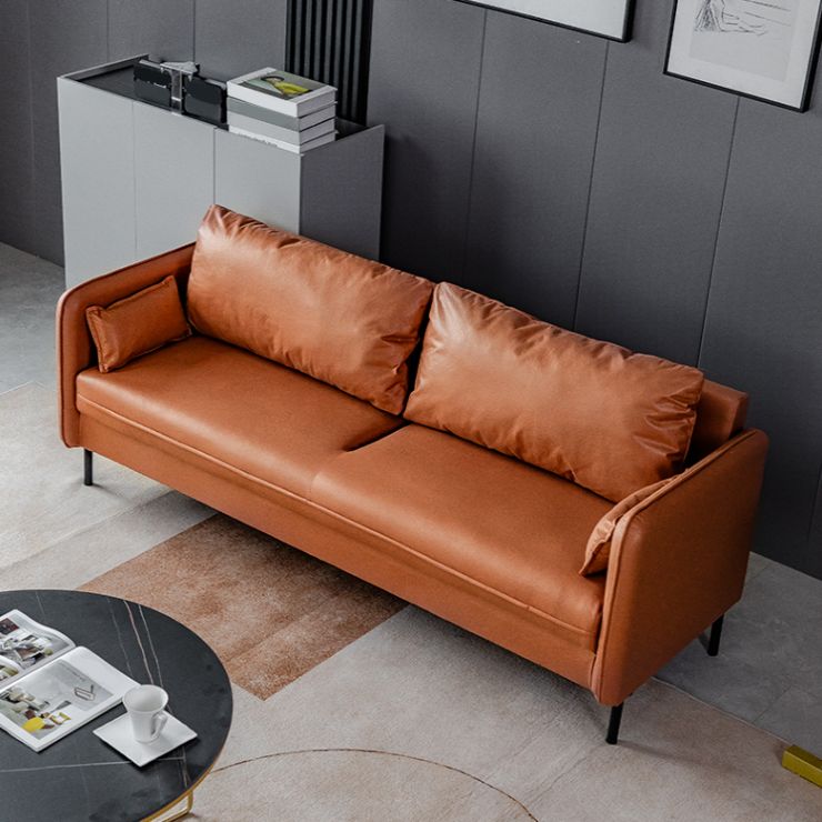 Square Arm Faux Leather Sofa Id Century Loose Back Single Cushion Sofa