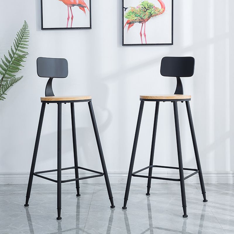 Industrial Round Counter Chair Wood and Metal Bar and Counter Stool with Footrest