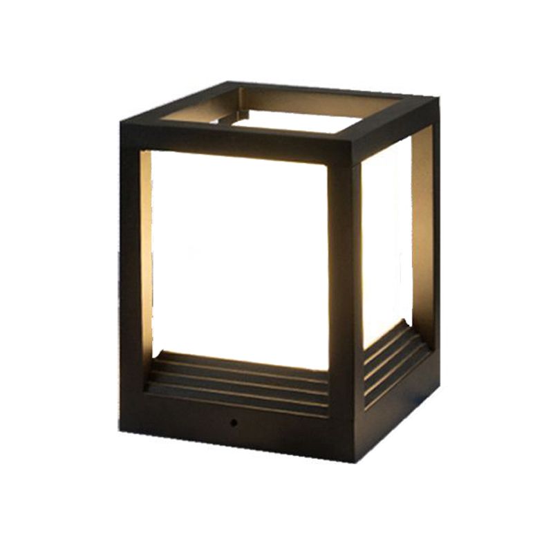 Rectangle Shape Metal Waterproof Pillar Lamp Modern Style 1 Light Outdoor Light in Black