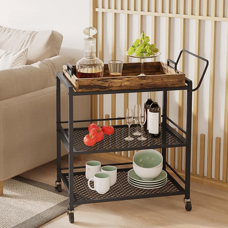 Modern Style Metal Prep Table 31.5"H Rolling Wood Prep Table with Towel Rack