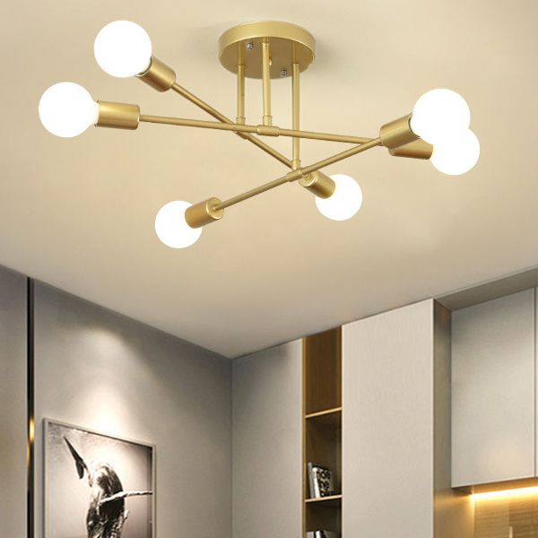 Multi-Light Semi Flush Mount in Industrial Vintage Style Bare Bulb Ceiling Light