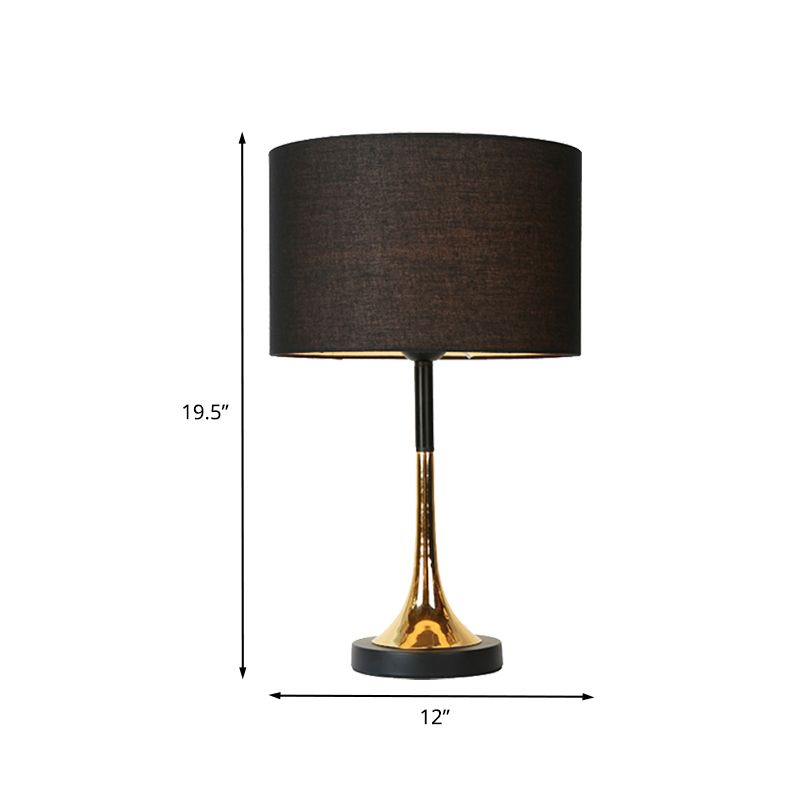Modernista 1 tavolo da notte 1 tavolo da tavolo da tavolo nero tamburo tamburo lampada da scrivania con tonalità in tessuto