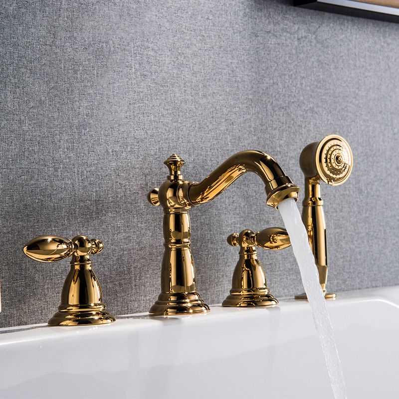 Gold and Chrome Roman Tub Filler Two Handle Deck-Mount Tub Faucet with Handshower