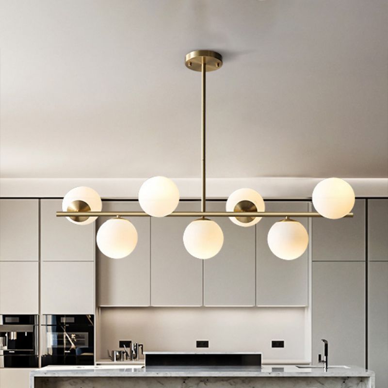 Sphere Island Lighting Contemporary White Glass 7-Light Living Room Pendant Lamp in Brass
