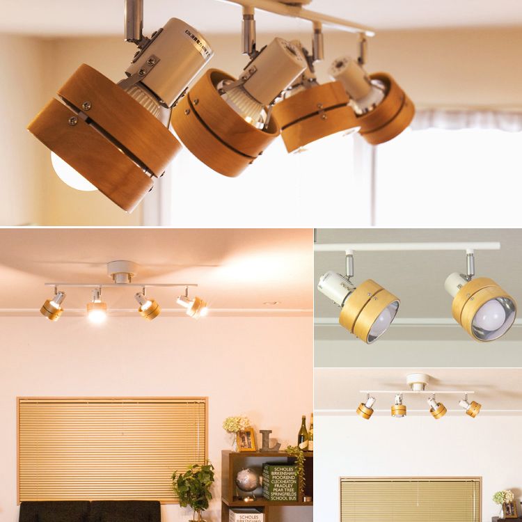 Nordic Wooden and Metal Track Lighting Fixtures Rotatable Semi Flush Ceiling Track Lighting for Foyer and Bedroom