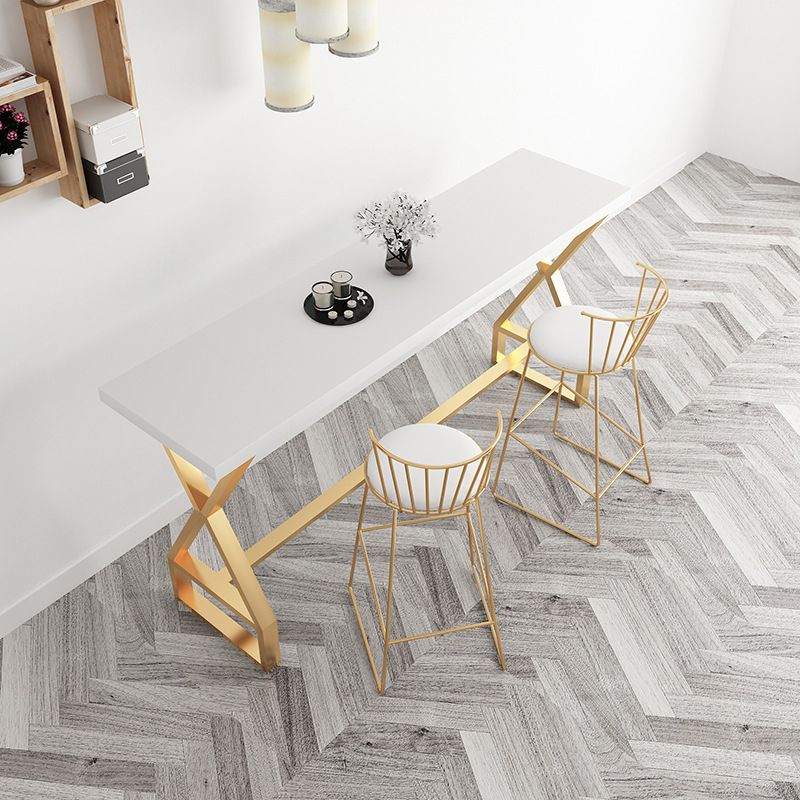 White and Gold Counter Set 1/2/3/5 Pieces Rectangle Trestle Glam Bar Table Set