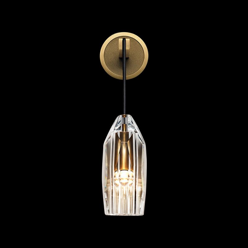 Modern Style Geometric Sconce Lights Transparent Crystal 1-Light Wall Mounted Lamp in Brass