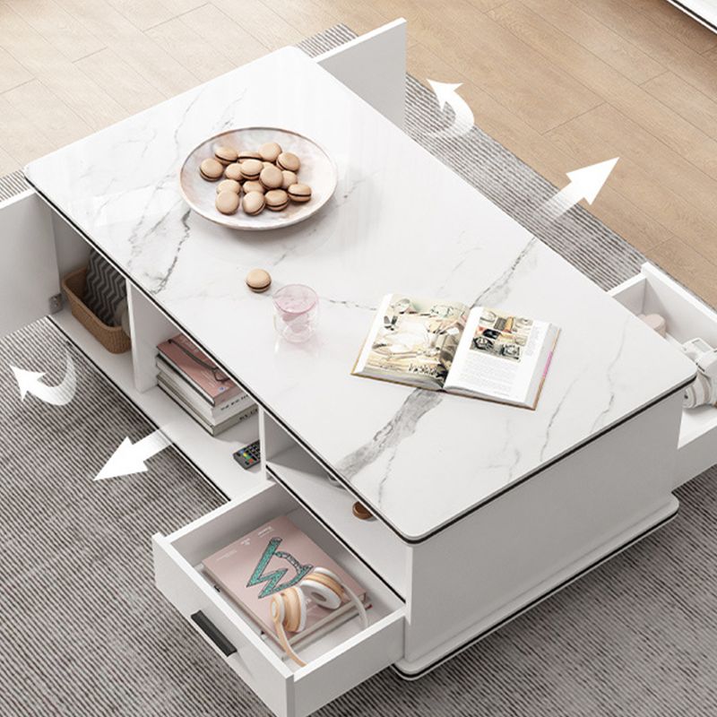 Modern 4 Legs Wood Coffee Table Rectangle Cocktail Table with Storage