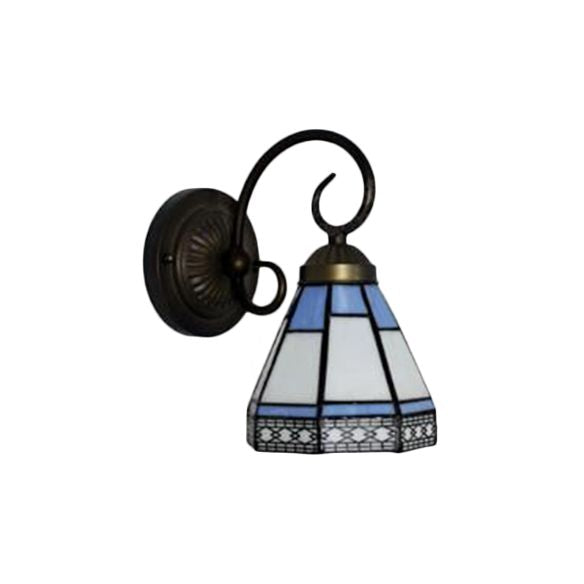 Pyramid Cafe Restaurant Wall Light Stained Glass 1 Head Tiffany Traditional Sconce Light in Blue
